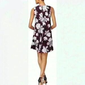 ALFANI Women's Purple PleatedFloral Print A-Line Dress Size 12